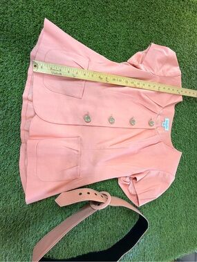 Women's Peach Button-Down Short Sleeve Top with Patch Pockets